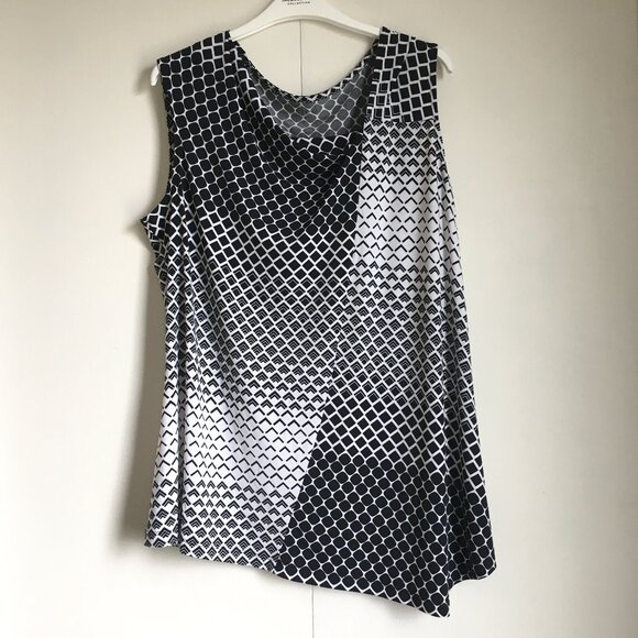 Cleo Asymmetrical B&W Geometric Patchwork Draped Neck Top - Picture 1 of 16